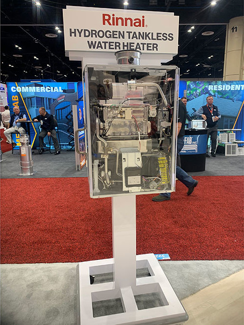 Rinnai booth featuring a hydrogen tankless water heater at the AHR Expo