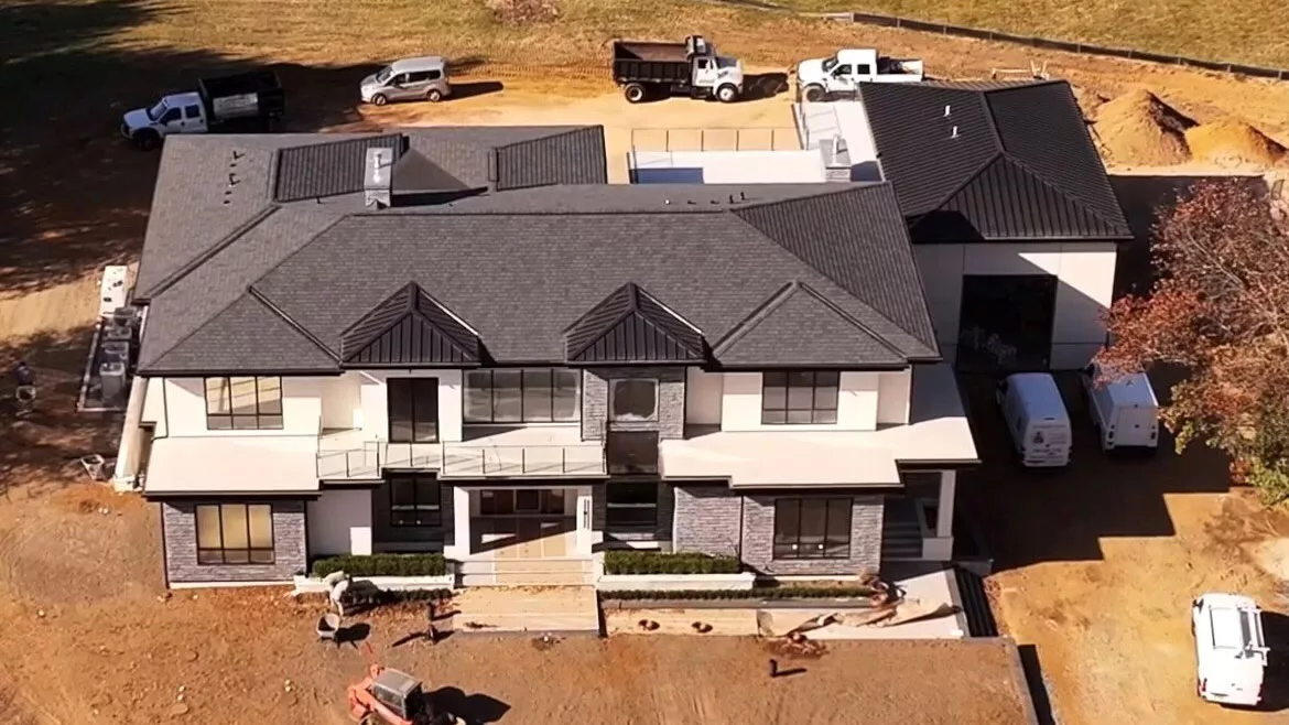 Overhead view of the exterior of a NextGen Plumbing, Heating and Cooling designed and installed a radiant heating system for a 15,000 square foot mansion in New Jersey.