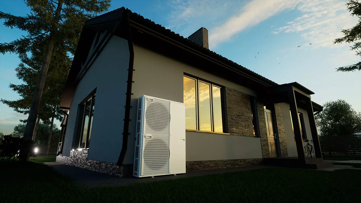 Heat pump of air-water technology for the home.