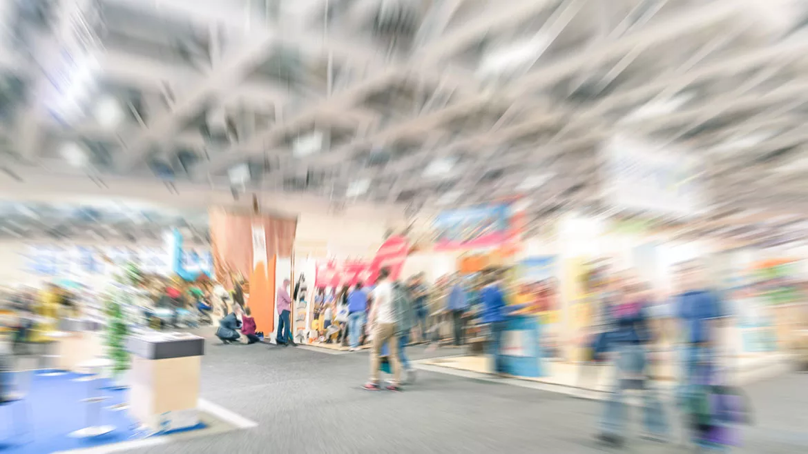 Generic trade show stand with blurred zoom defocusing.