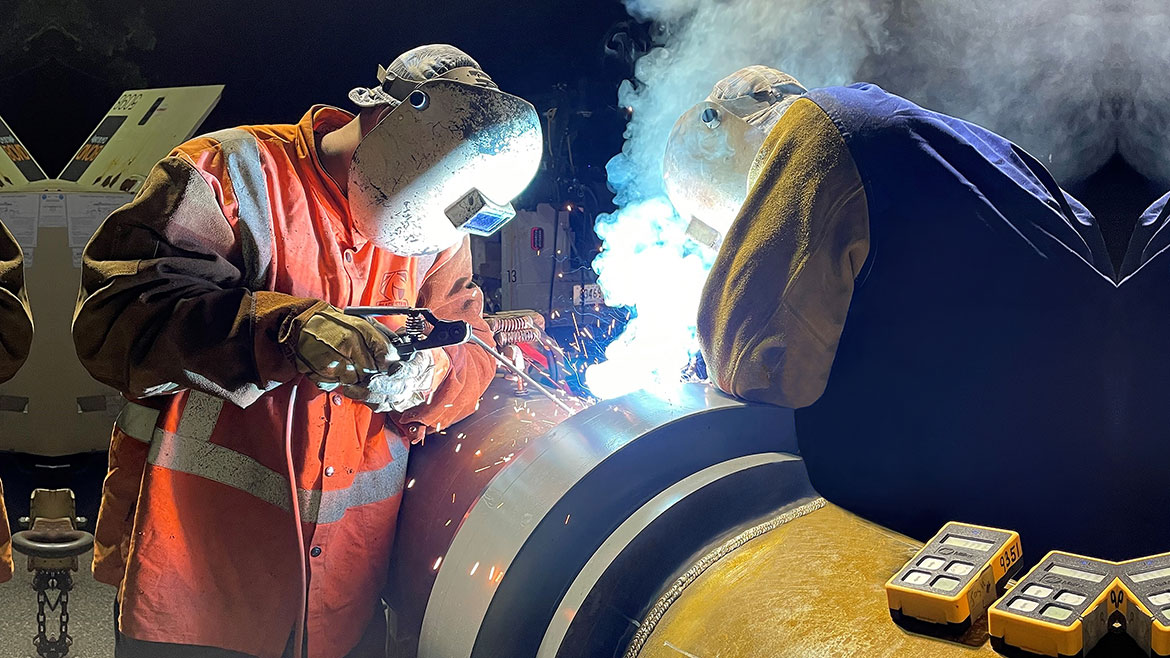 Arden welders from Local 51 Plumbers and Pipefitters execute precision weldingon a large-scale job site in Rhode Island.