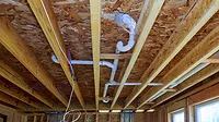 Waste PVC pipe drainage system inside building, piping on the ceiling of home.