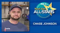 Chase Johnson headshot, name, Next Gen ALL-STARS badge on a blue scatch design background.