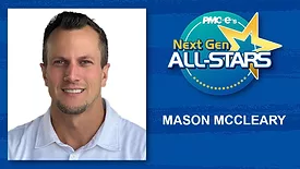 Mason McClearyn headshot, name, Next Gen ALL-STARS badge on a blue scratch design background.