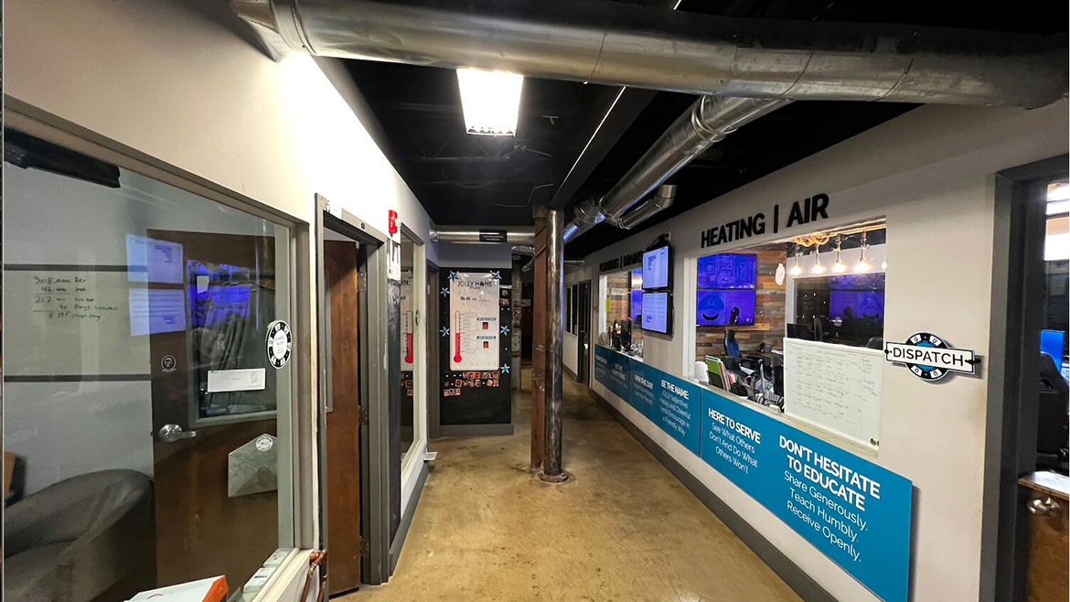 Jolly Plumbing’s state-of-the-art headquarters and training center hallway.