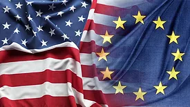USA (left) and EEC (right) flags fading to the center.