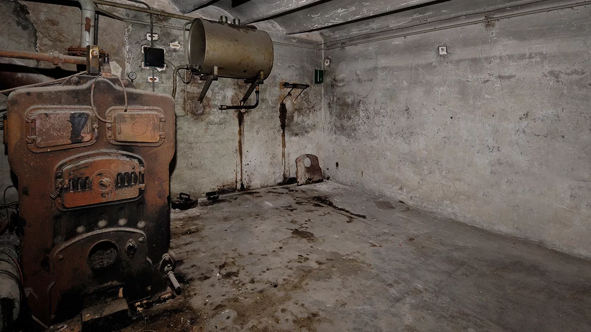 Old heating system in a basement.