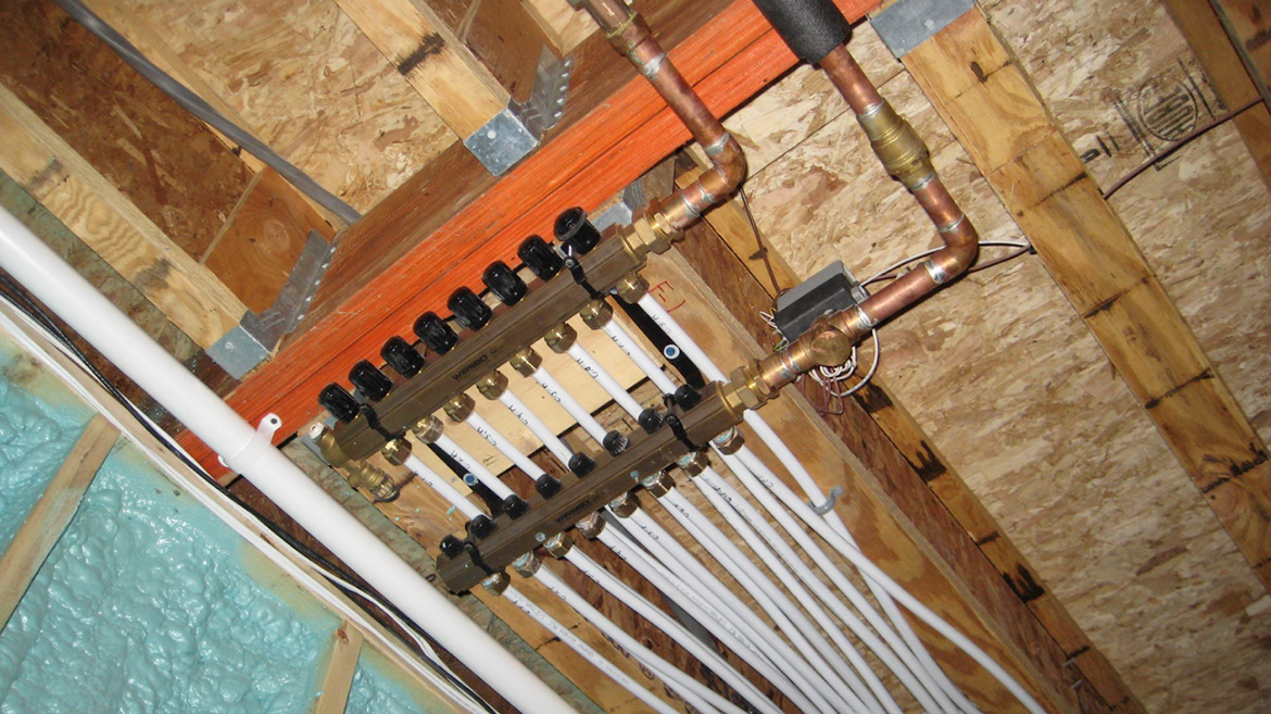 Figure 5: mounting manifold stations that don't have float vents horizontally, between, or just below the floor framing.