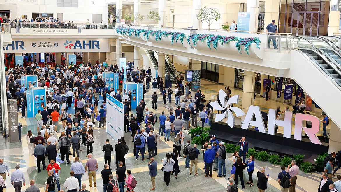 Attendees outside of the AHR Expo