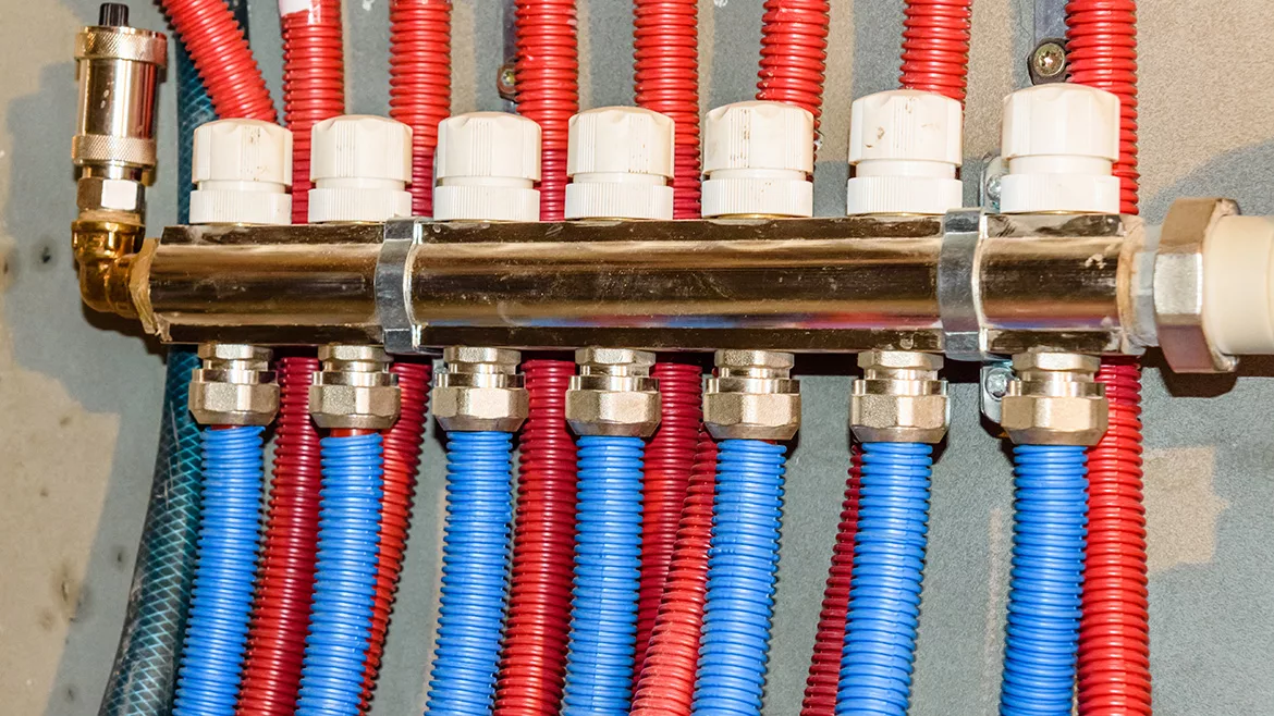 Details of central heating system in a boiler room.
