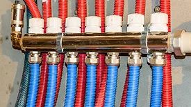 Details of central heating system in a boiler room.