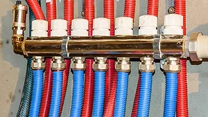 Details of central heating system in a boiler room.