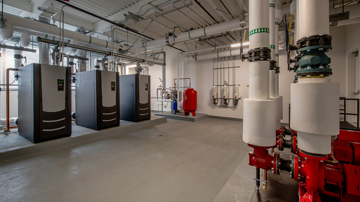 Boiler room with water pumps.