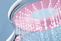 The GROHE Rainshower Icon hand shower in pink.