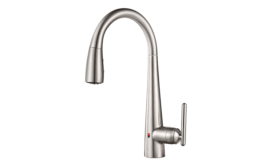 Pfister’s Lita pulldown kitchen faucet features REACT touch-free technology.
