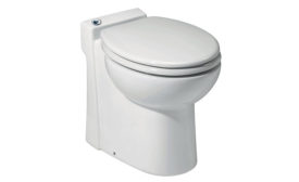 The SANICOMPACT toilet from Saniflo uses 38 percent less water per flush than a conventional toilet while its compact