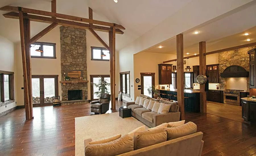 Radiant heating brings comfort to the Simons’ lofty living room and kitchen