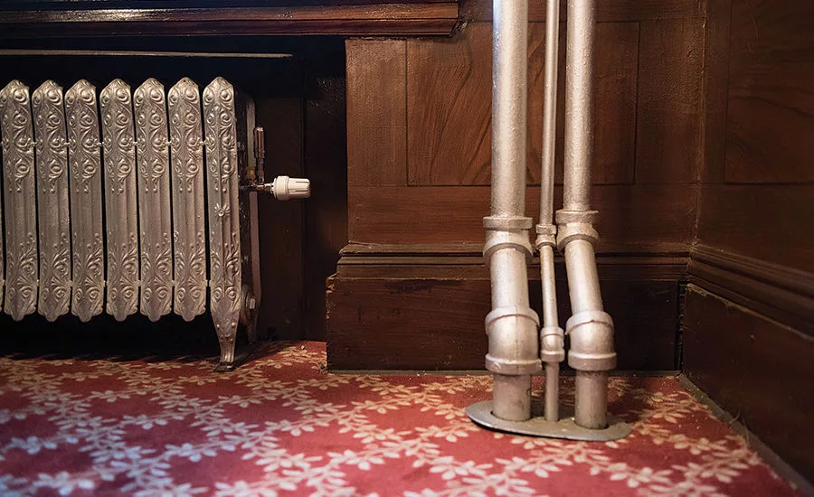 In this three-pipe system, the left pipe was a steam supply riser