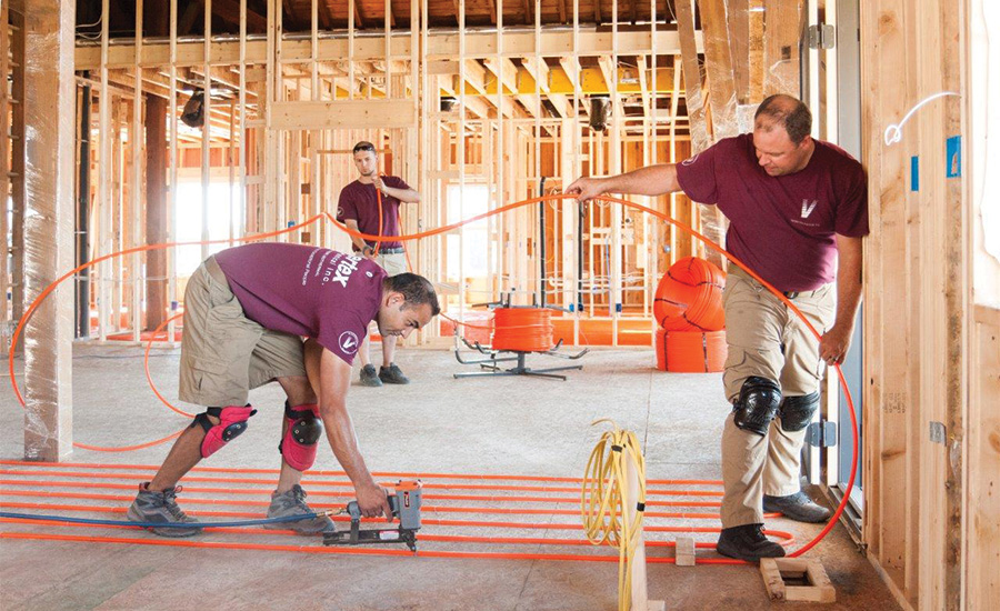 Watts PEX+ tubing to a subfloor