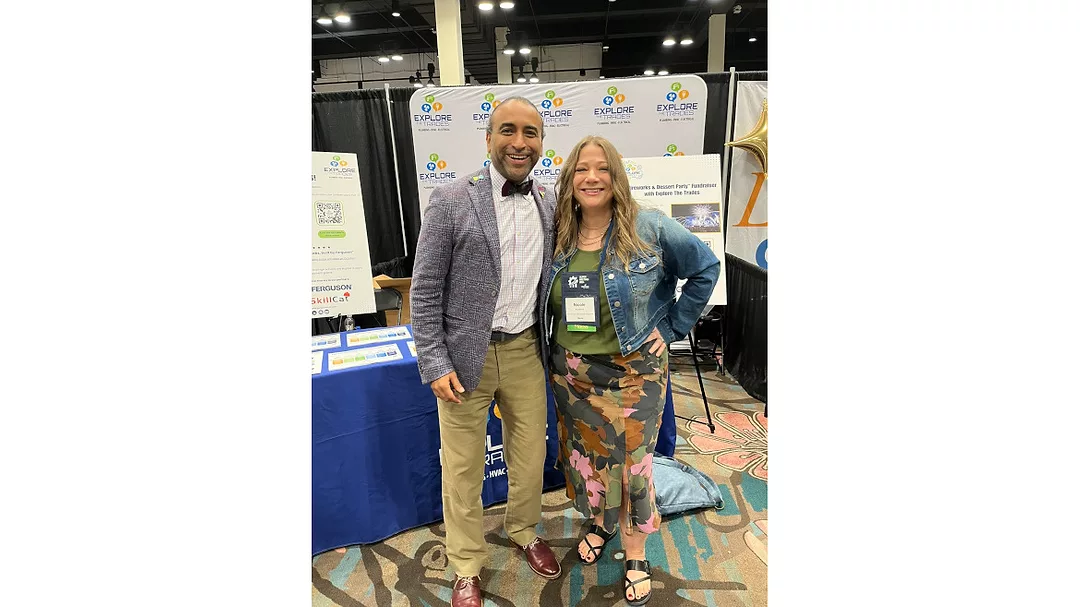 PM Chief Editor Nicole Krawcke poses for a photo with Nexstar Network President and CEO Julian Scadden.