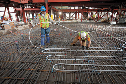Radiant tubing install at San Francisco's Pier 15